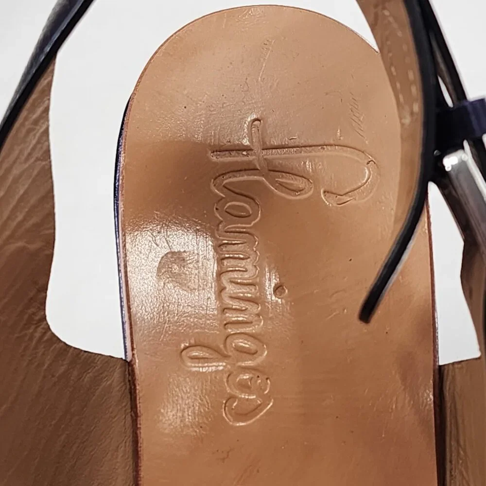 FLAMINGOS Trendy Metallic Blue Leather Platform Wedge Sandal